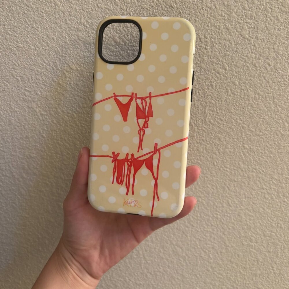 Yellow Polka Dot Bikini iPhone 15 Plus Phone Case